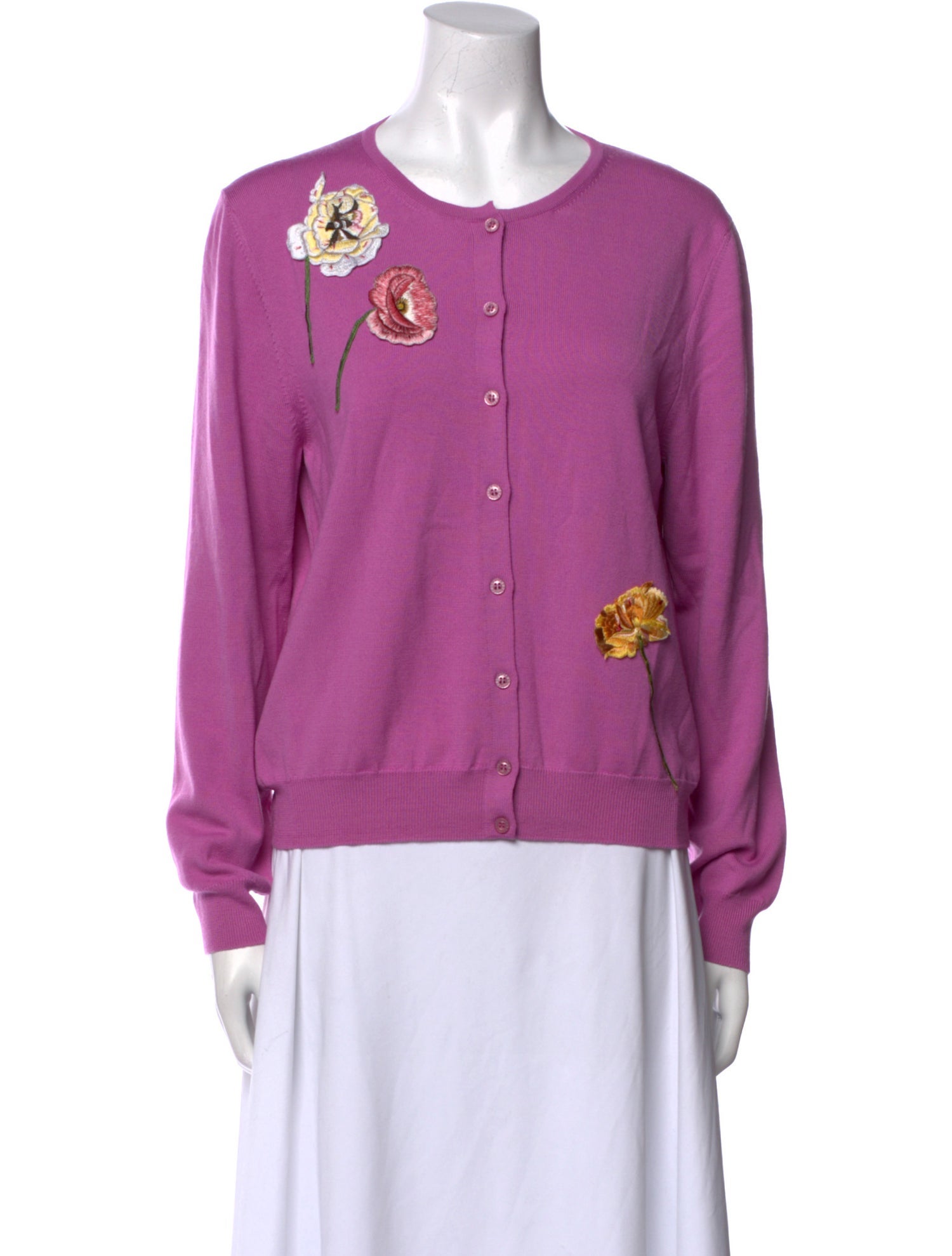 Oscar de la Renta Virgin Wool Crew Neck Sweater