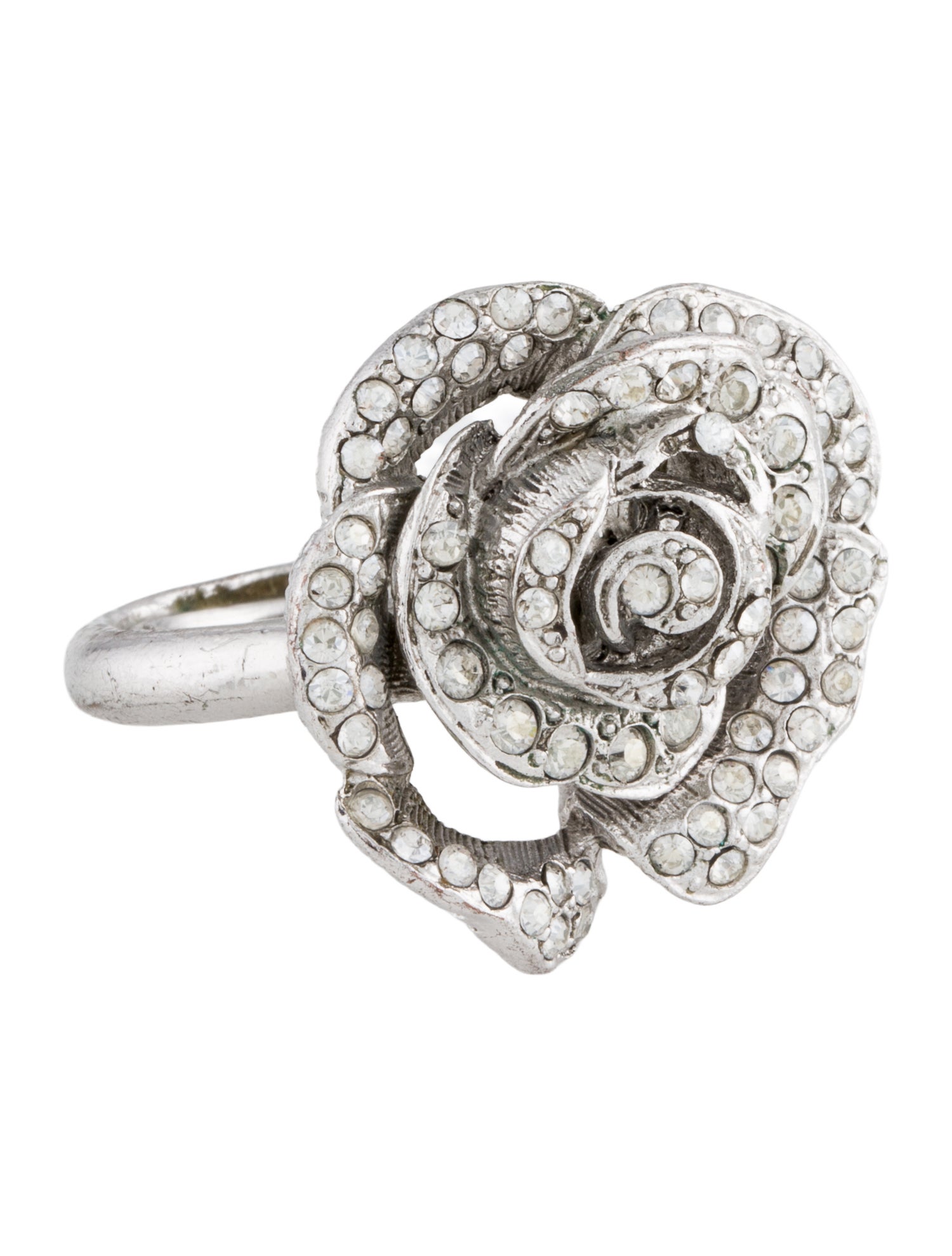 Oscar de la Renta Crystal Flower Cocktail Ring