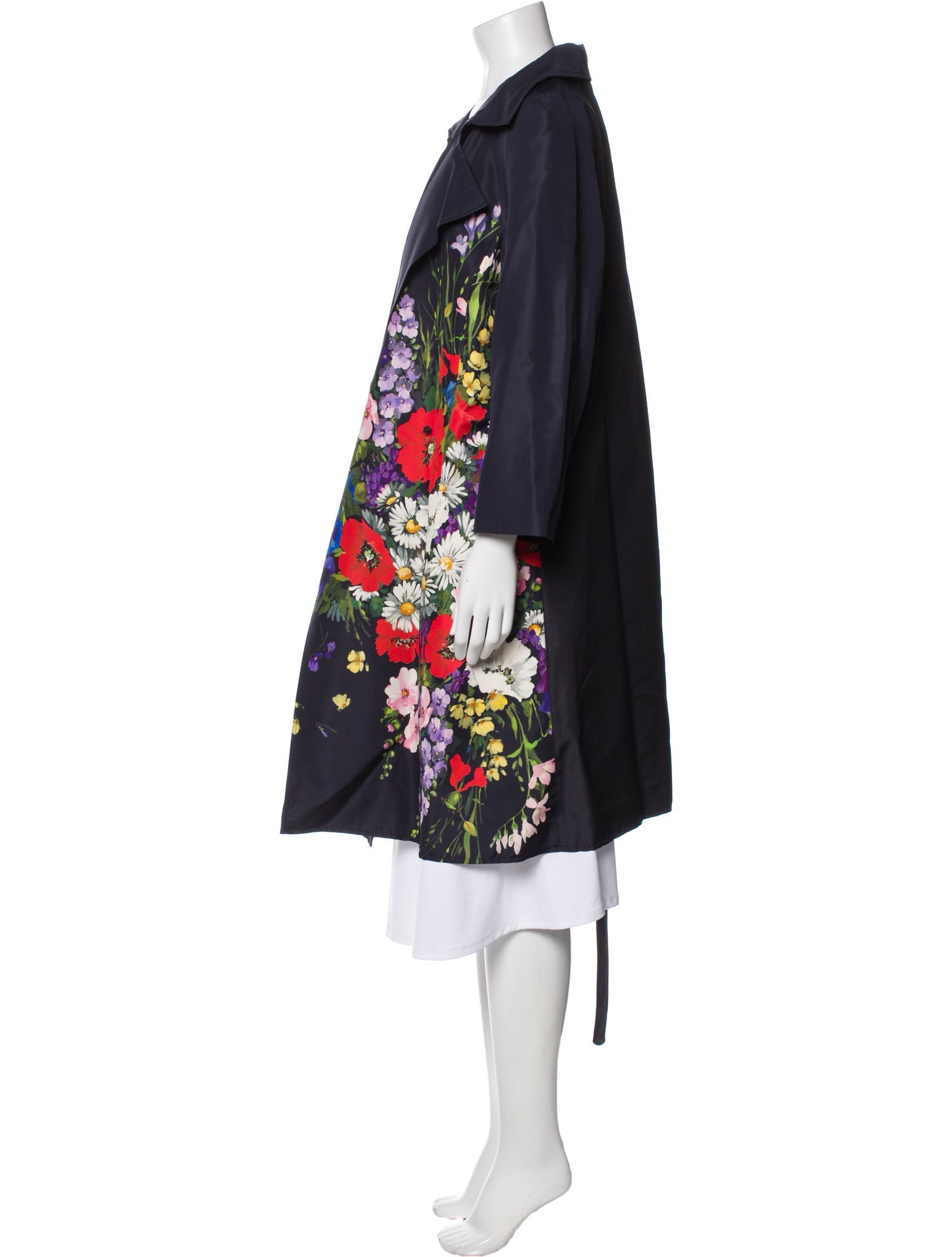 Oscar de la Renta Silk Floral Print Trench Coat