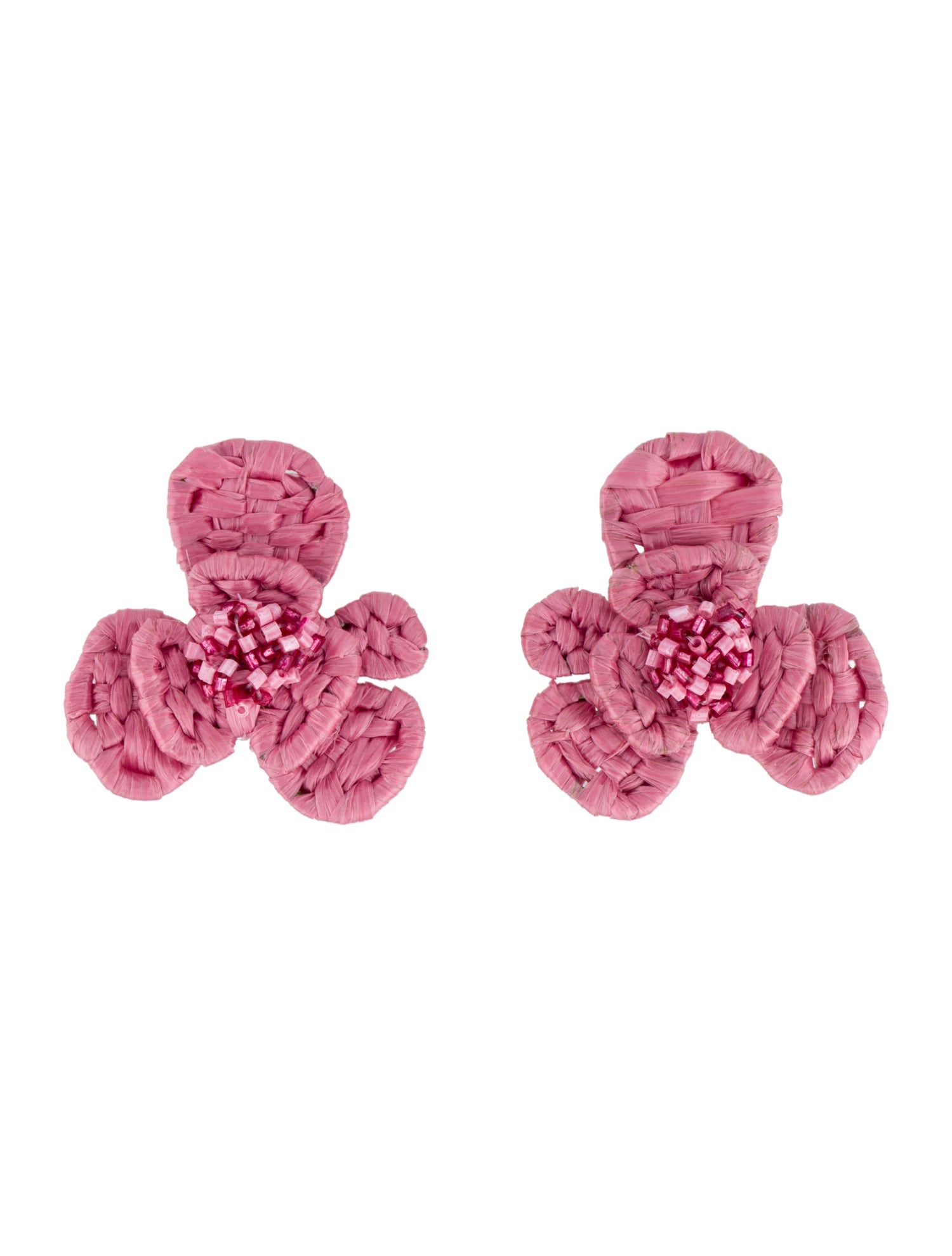 Oscar de la Renta Floral Beaded and Raffia Clip-On Earrings