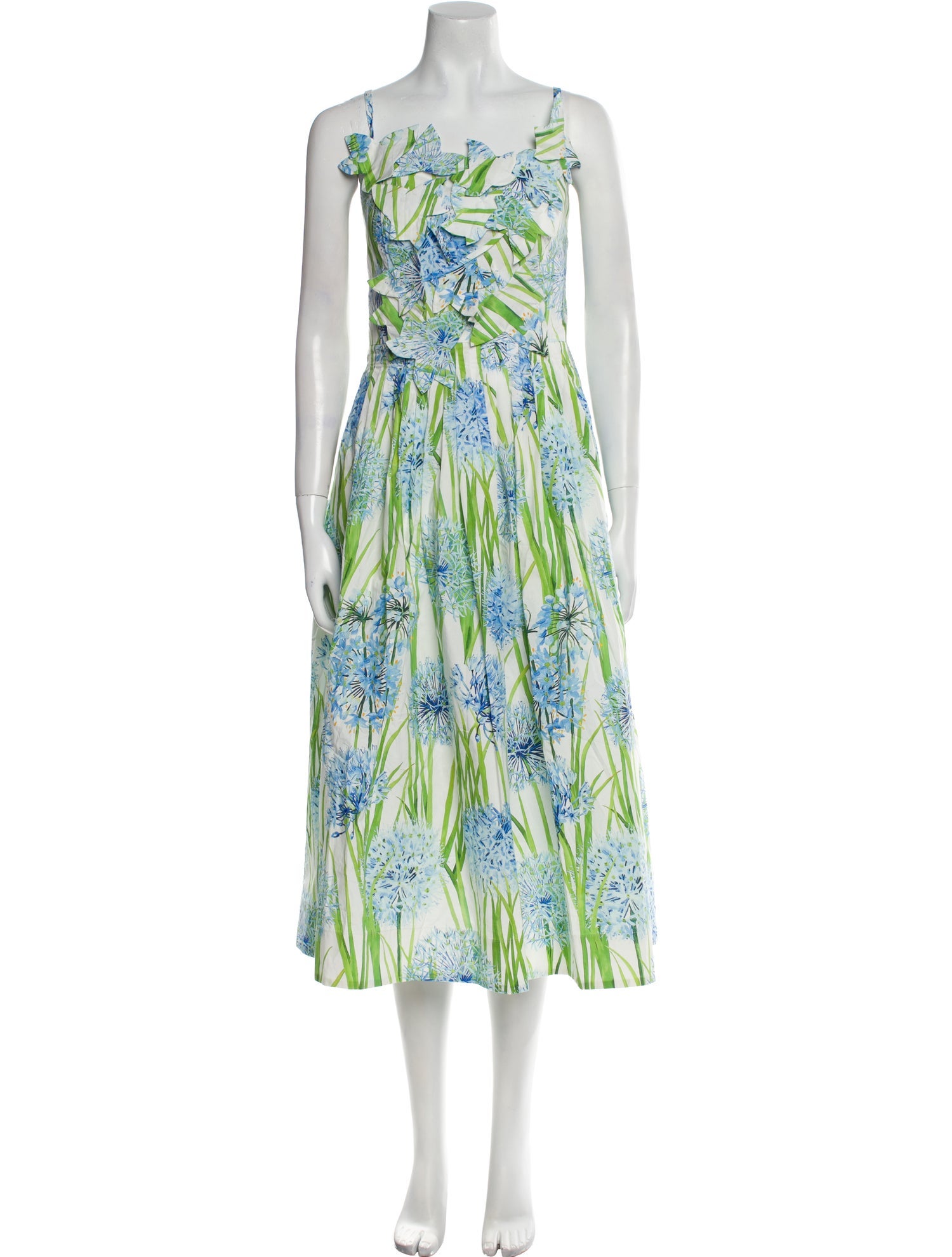 Oscar de la Renta Floral Print Midi Length Dress