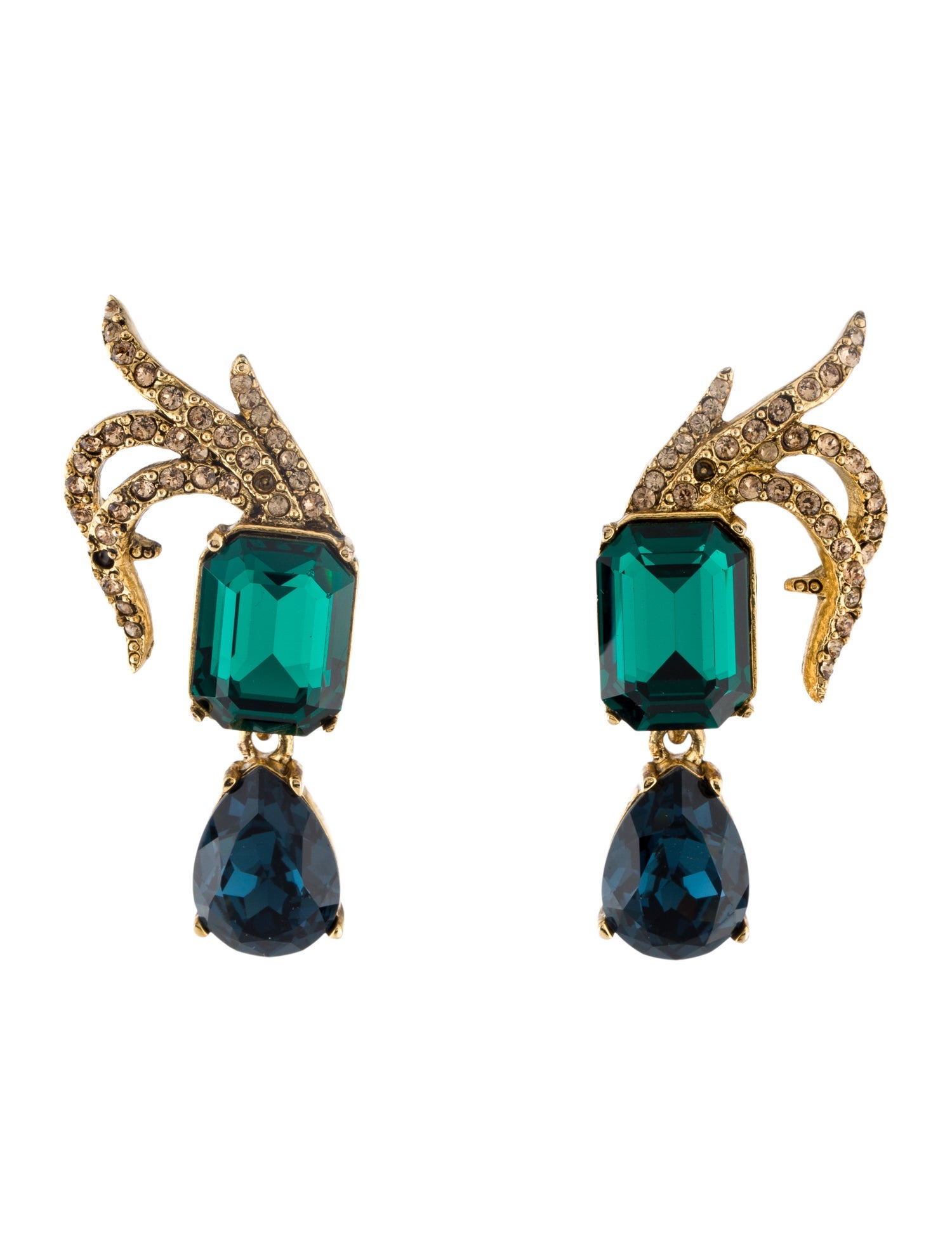 Oscar de la Renta Crystal Drop Clip-On Earrings