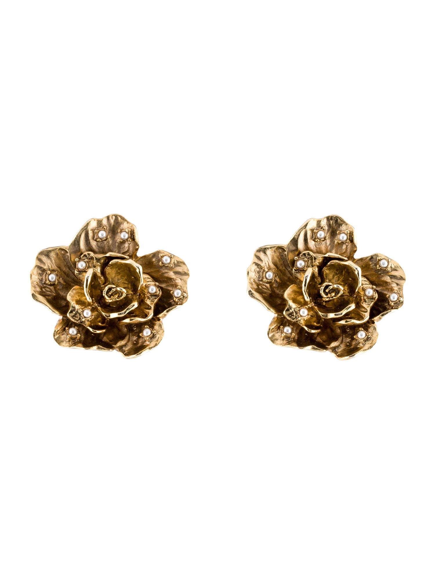 Oscar de la Renta Faux Pearl Dot Flower Clip-On Earrings