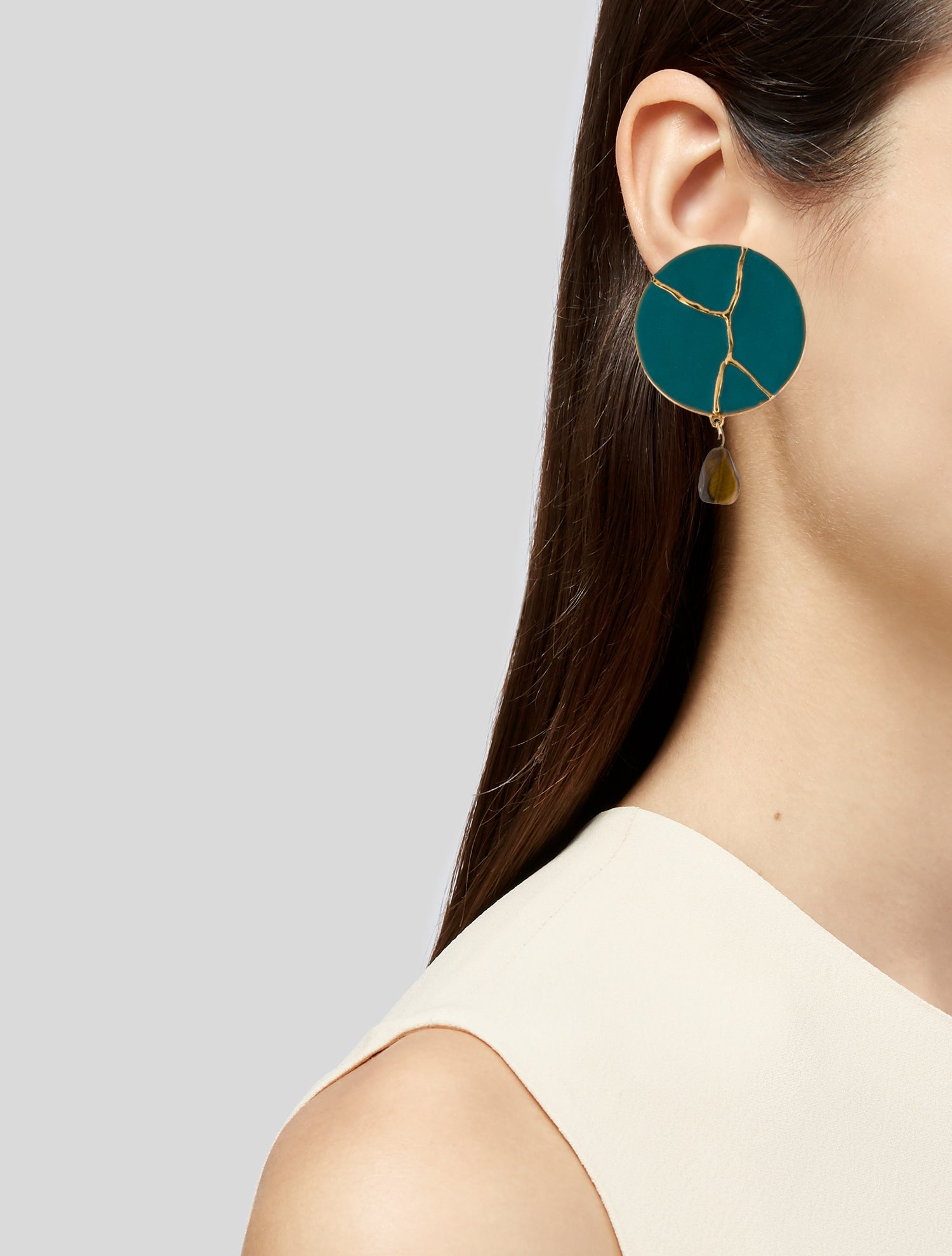 Oscar de la Renta Stone & Enamel Poppy Kintsugi Drop Clip-On Earrings