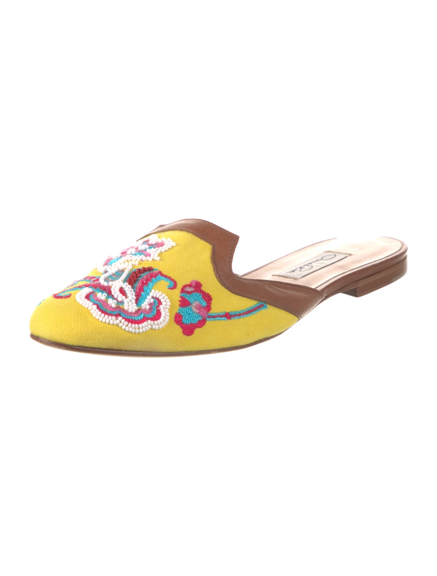 Oscar de la Renta Floral Print Embroidered Accent Mules