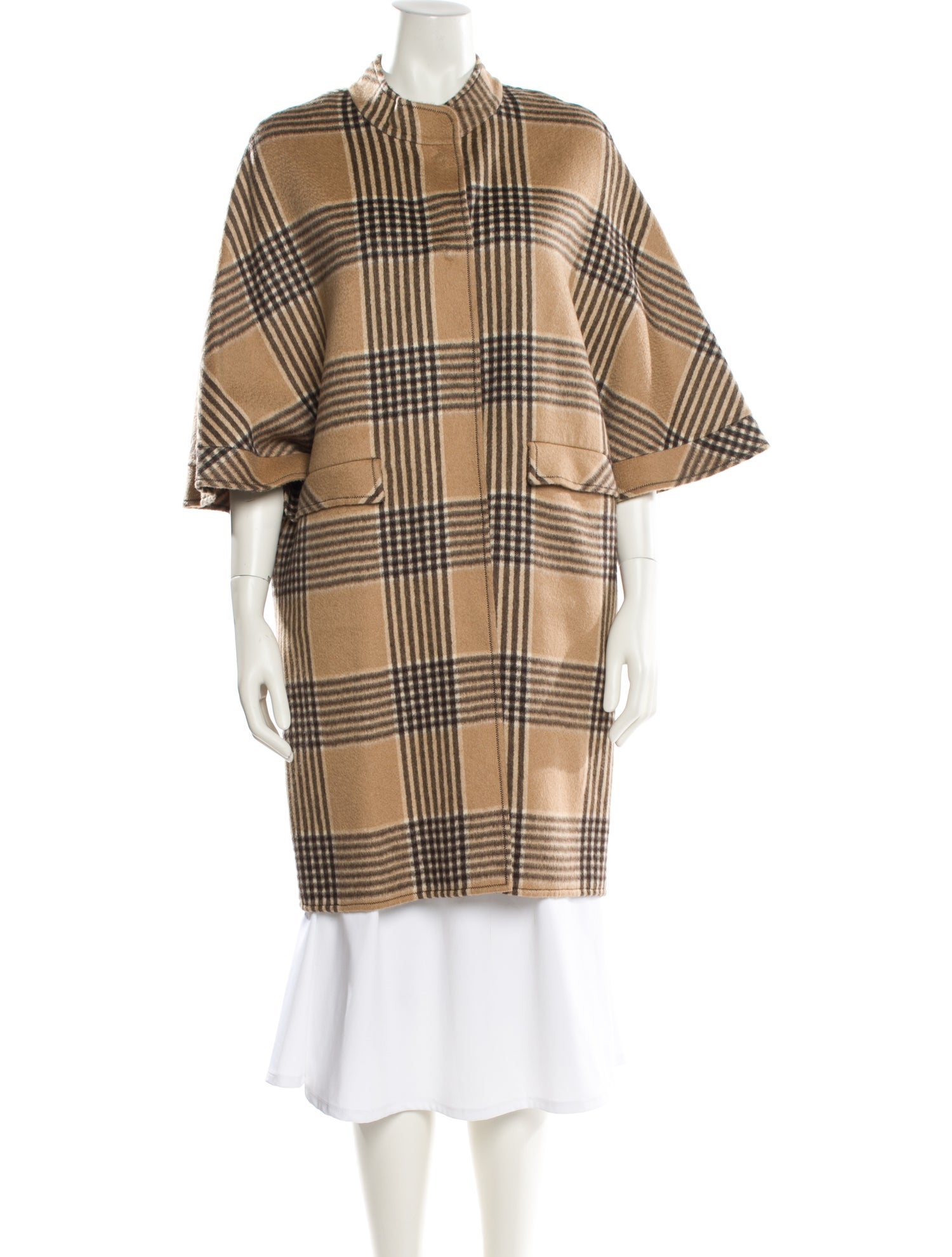 Oscar de la Renta Camel Hair Plaid Print Coat
