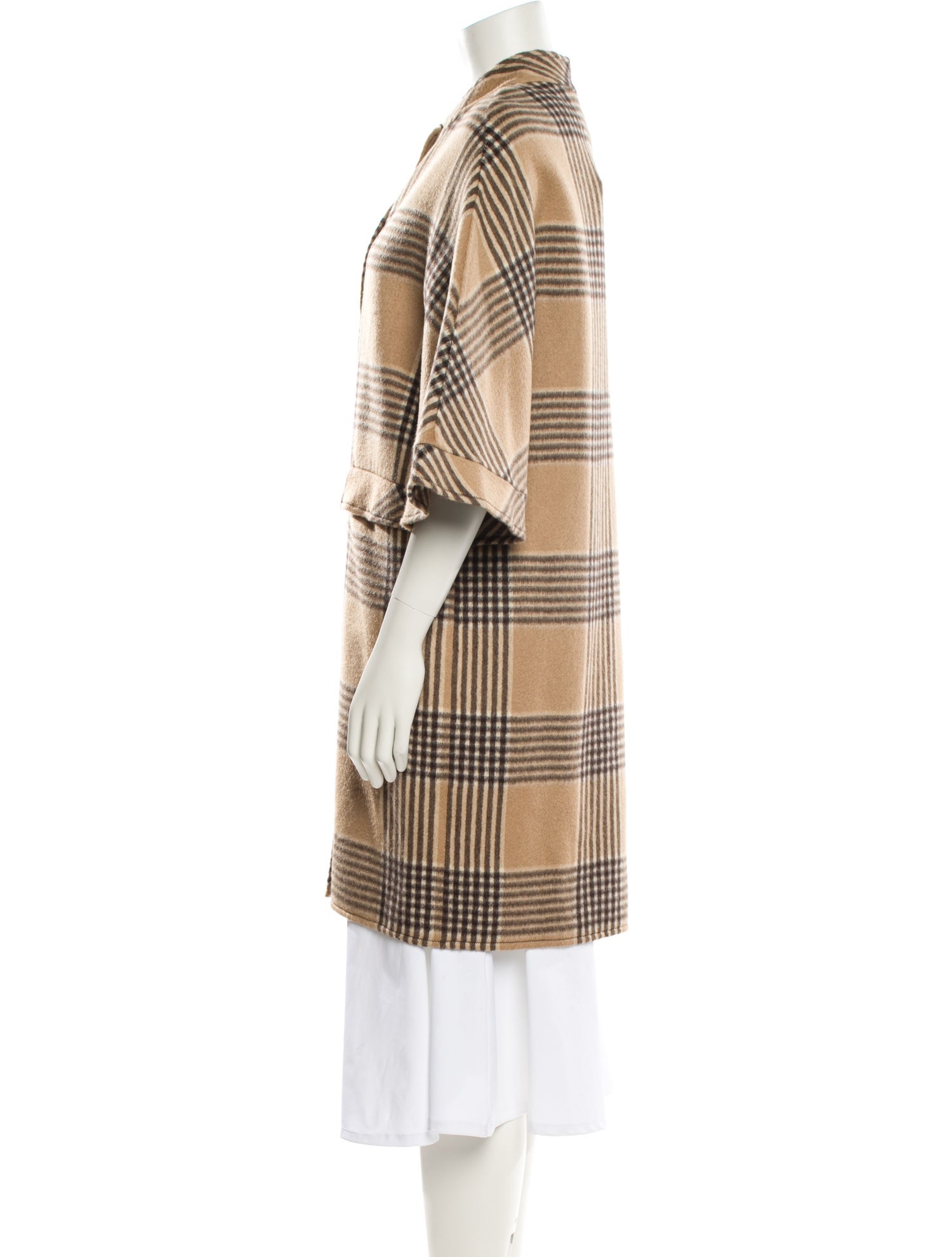 Oscar de la Renta Camel Hair Plaid Print Coat