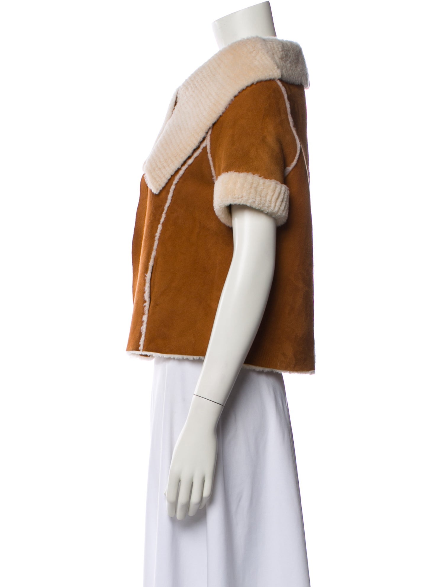 Oscar de la Renta Shearling Colorblock Pattern Biker Jacket