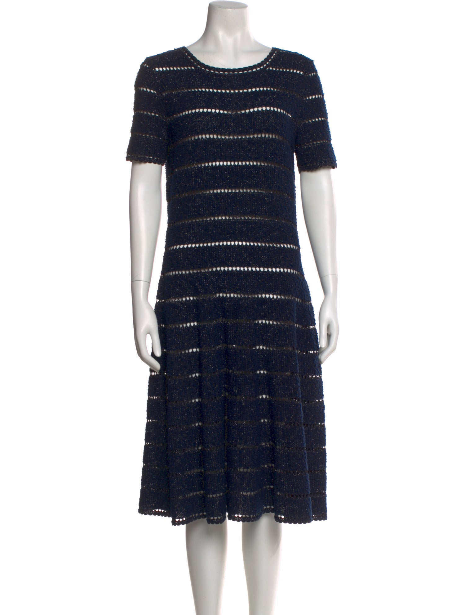 Oscar de la Renta Striped Midi Length Dress