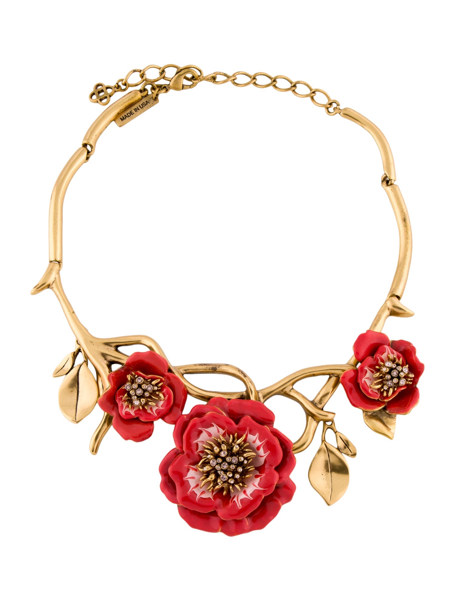 Oscar de la Renta Enamel & Cystal Flower Collar Necklace