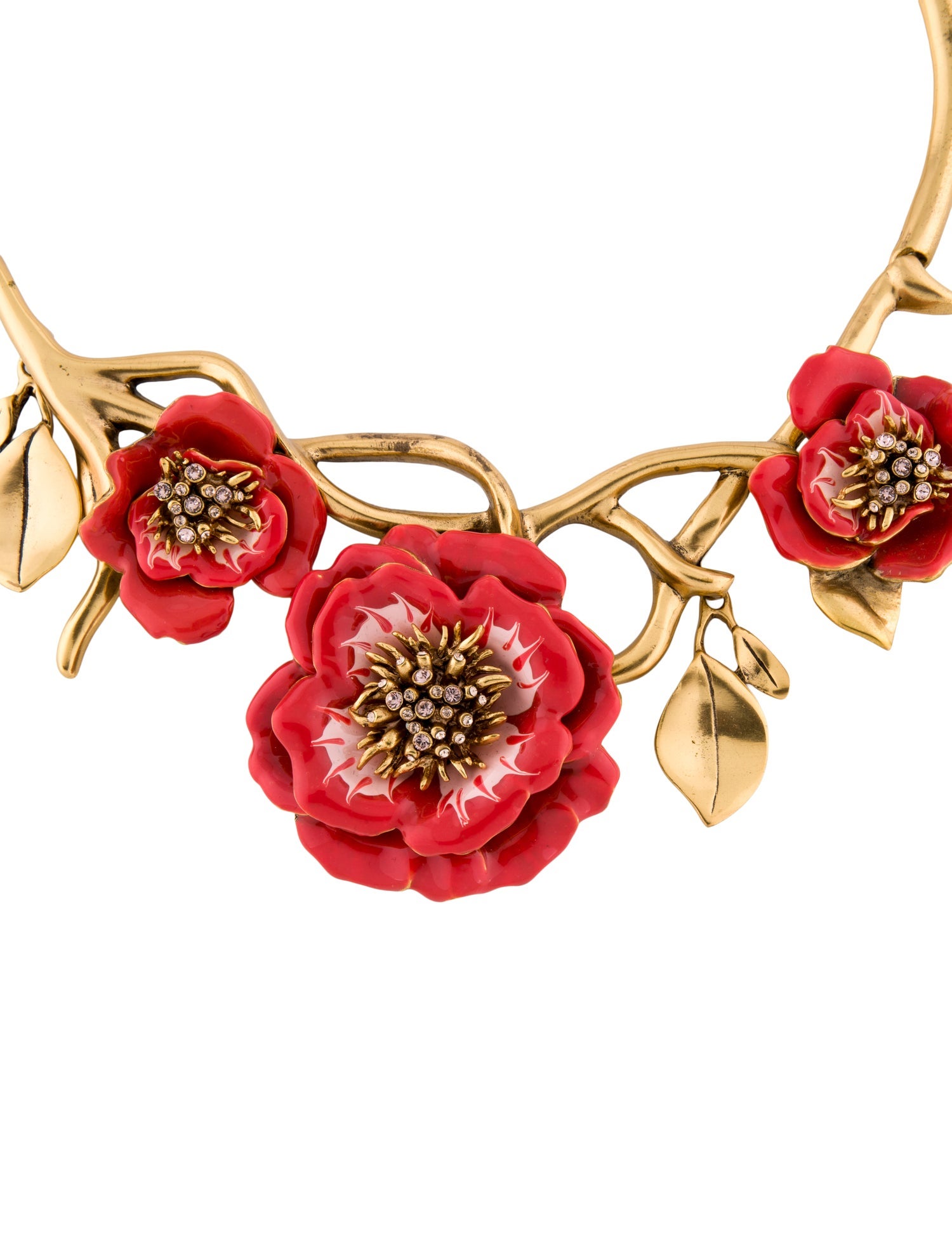 Oscar de la Renta Enamel & Cystal Flower Collar Necklace