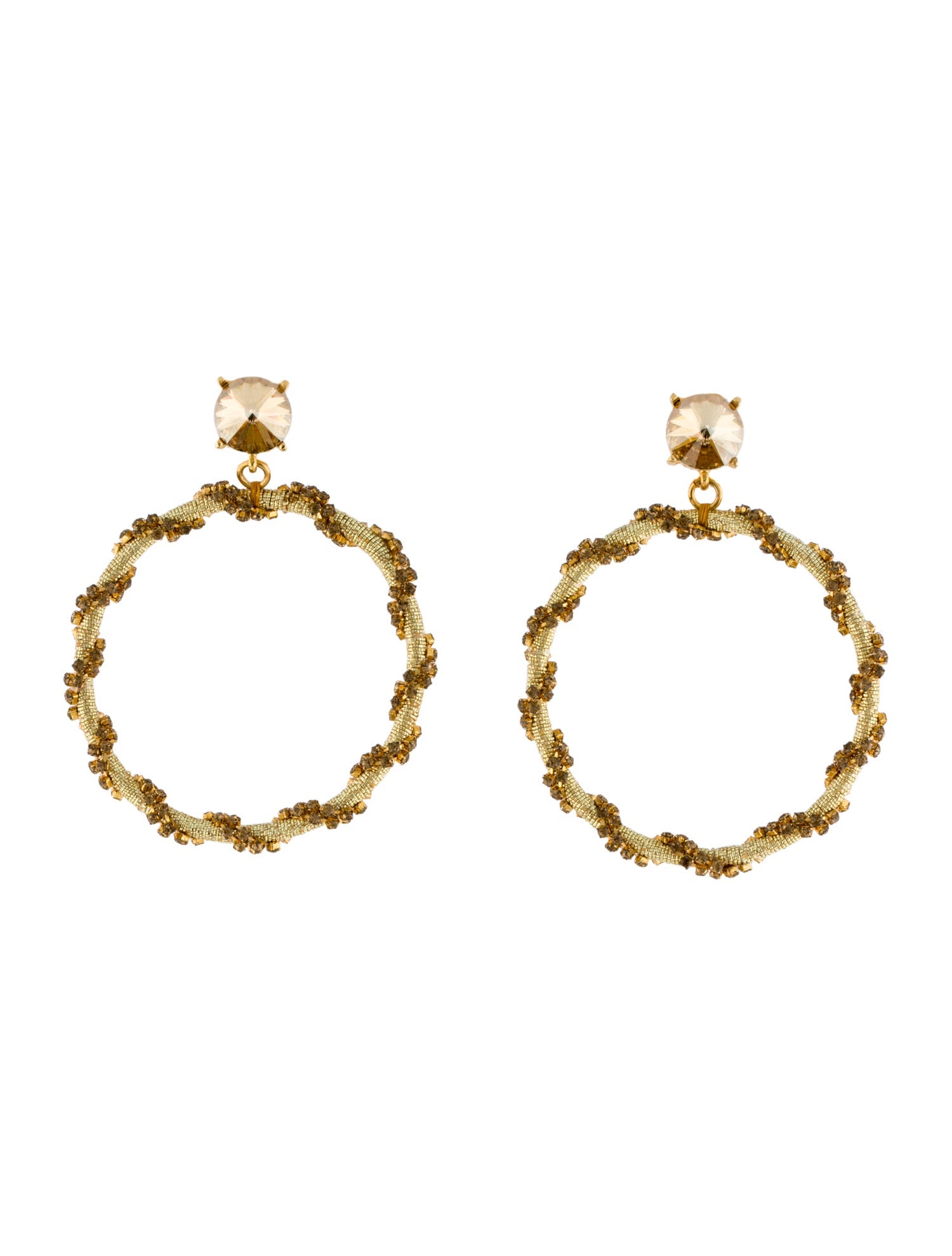 Oscar de la Renta Crystal & Cord Wrapped Hoop Clip-On Drop Earrings