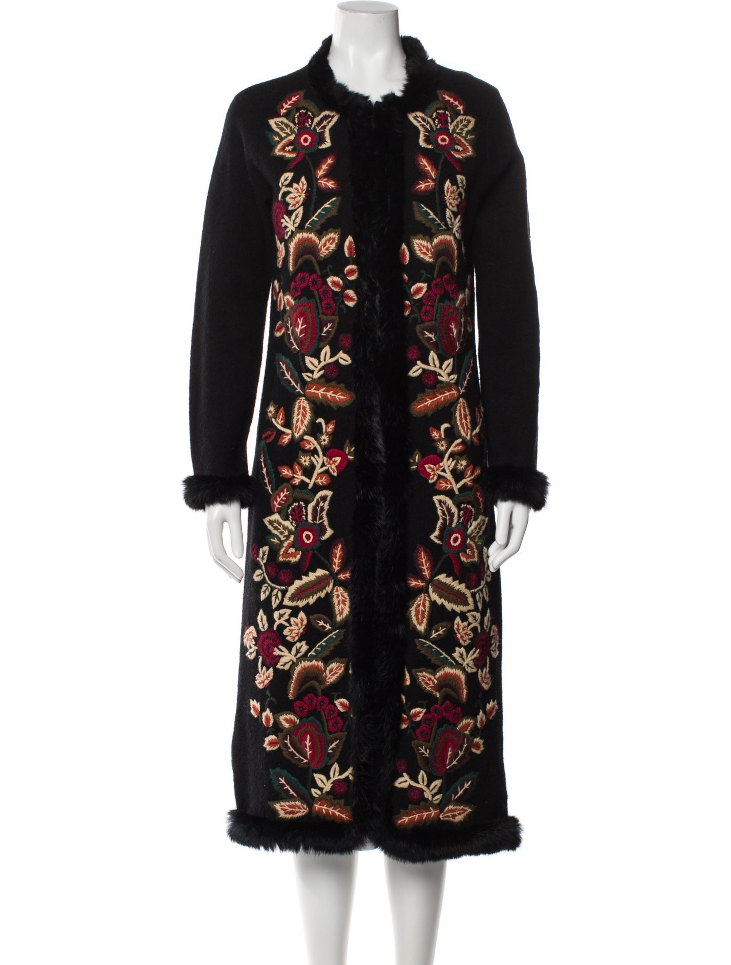 Oscar de la Renta Wool Floral Print Fur Coat