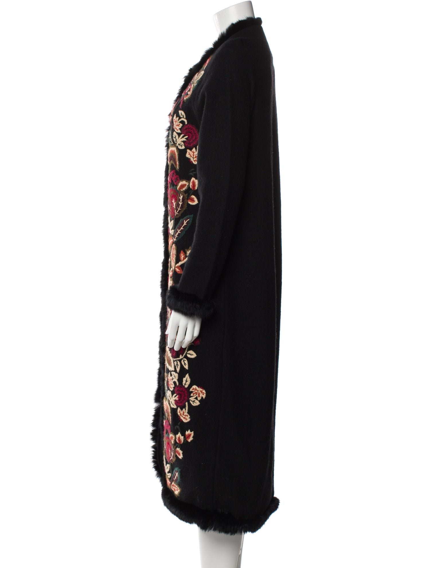 Oscar de la Renta Wool Floral Print Fur Coat