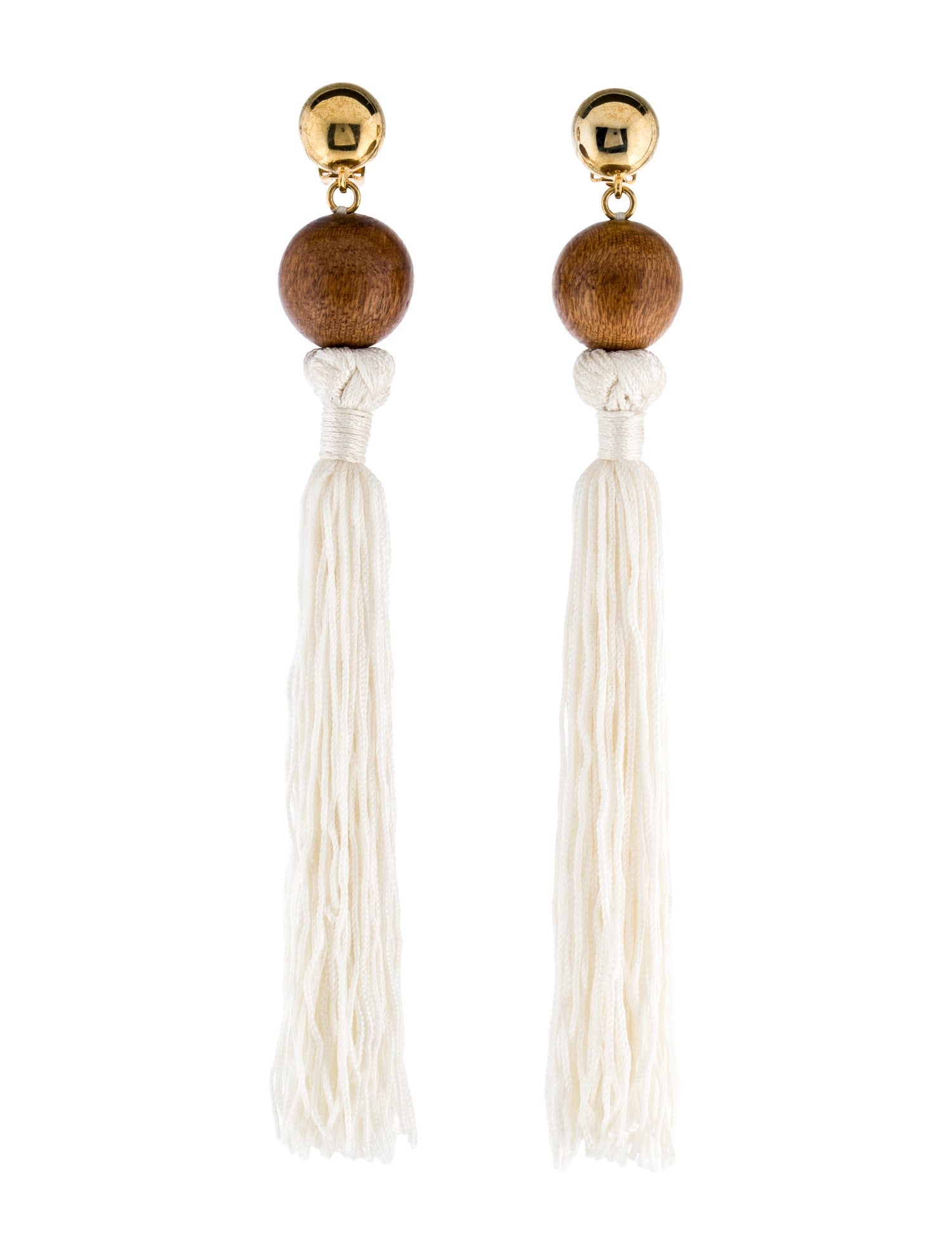 Oscar de la Renta Wood & Cord Clip-On Tassel Earrings