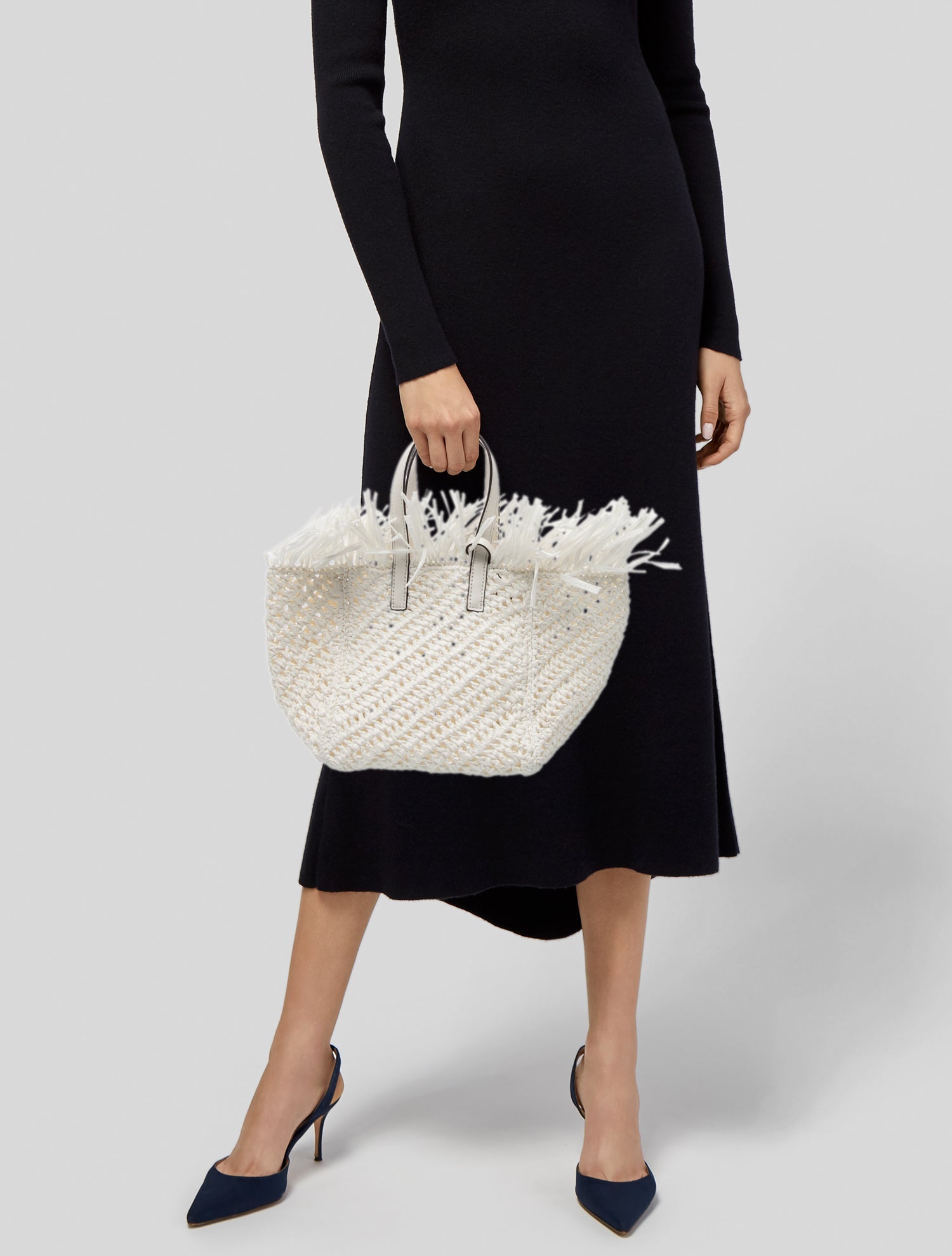 Oscar de la Renta Raffia Top Handle Bag