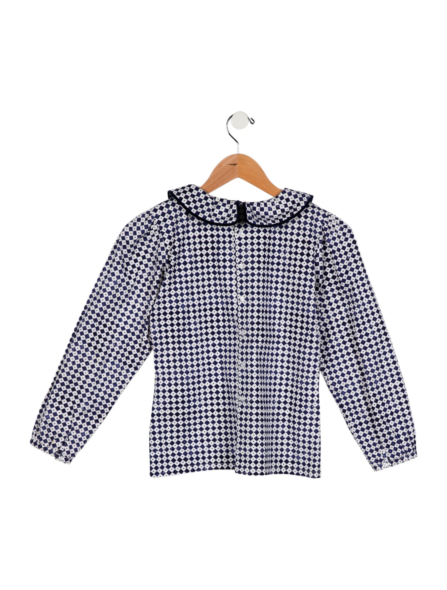 Oscar de la Renta Girls' Printed Long Sleeve Button Up Blouse