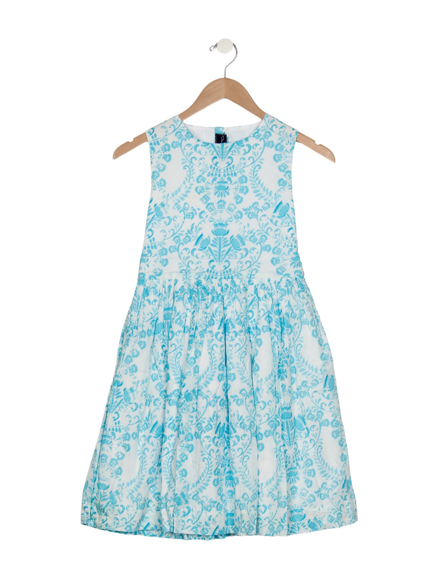 Oscar de la Renta Cotton white and blue patterned sleeveless dress with button closure