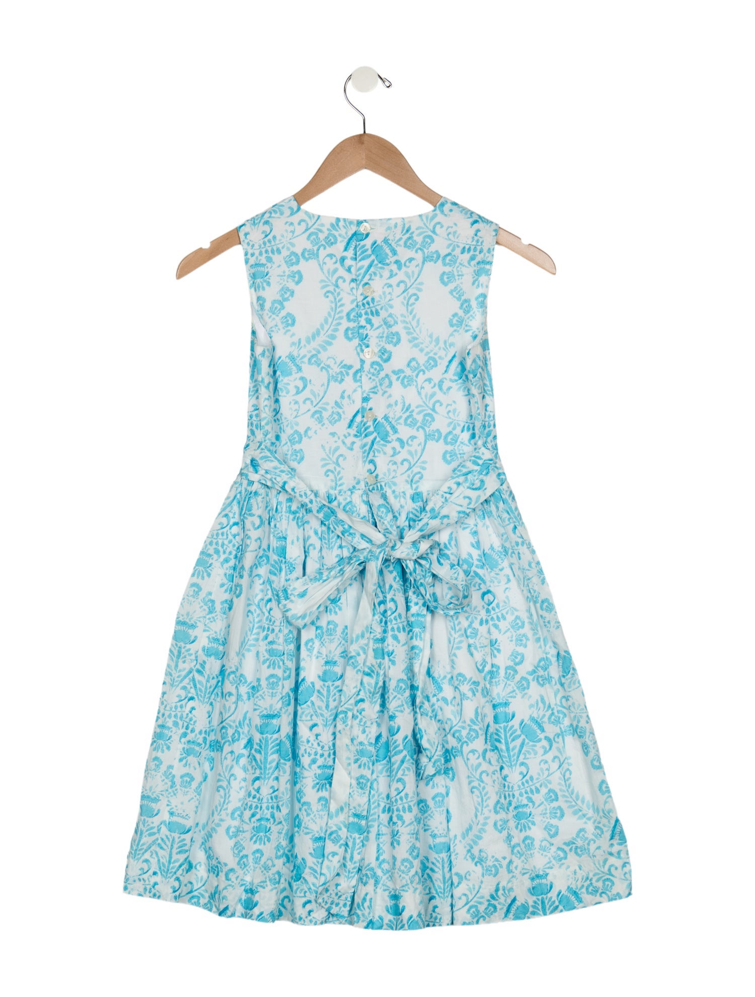 Oscar de la Renta Cotton white and blue patterned sleeveless dress with button closure