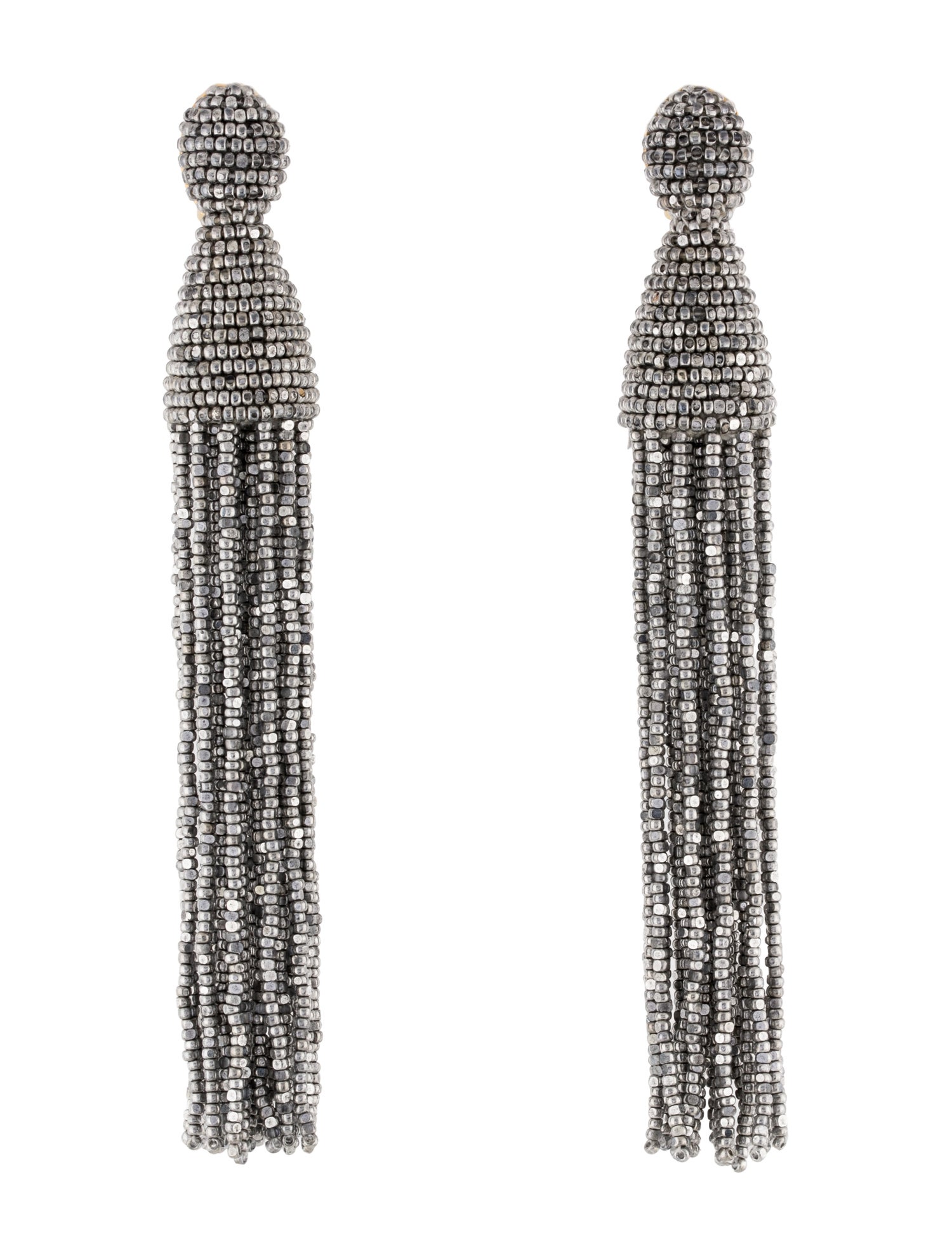 Oscar de la Renta Beaded Tassel Drop Clip-On Earrings