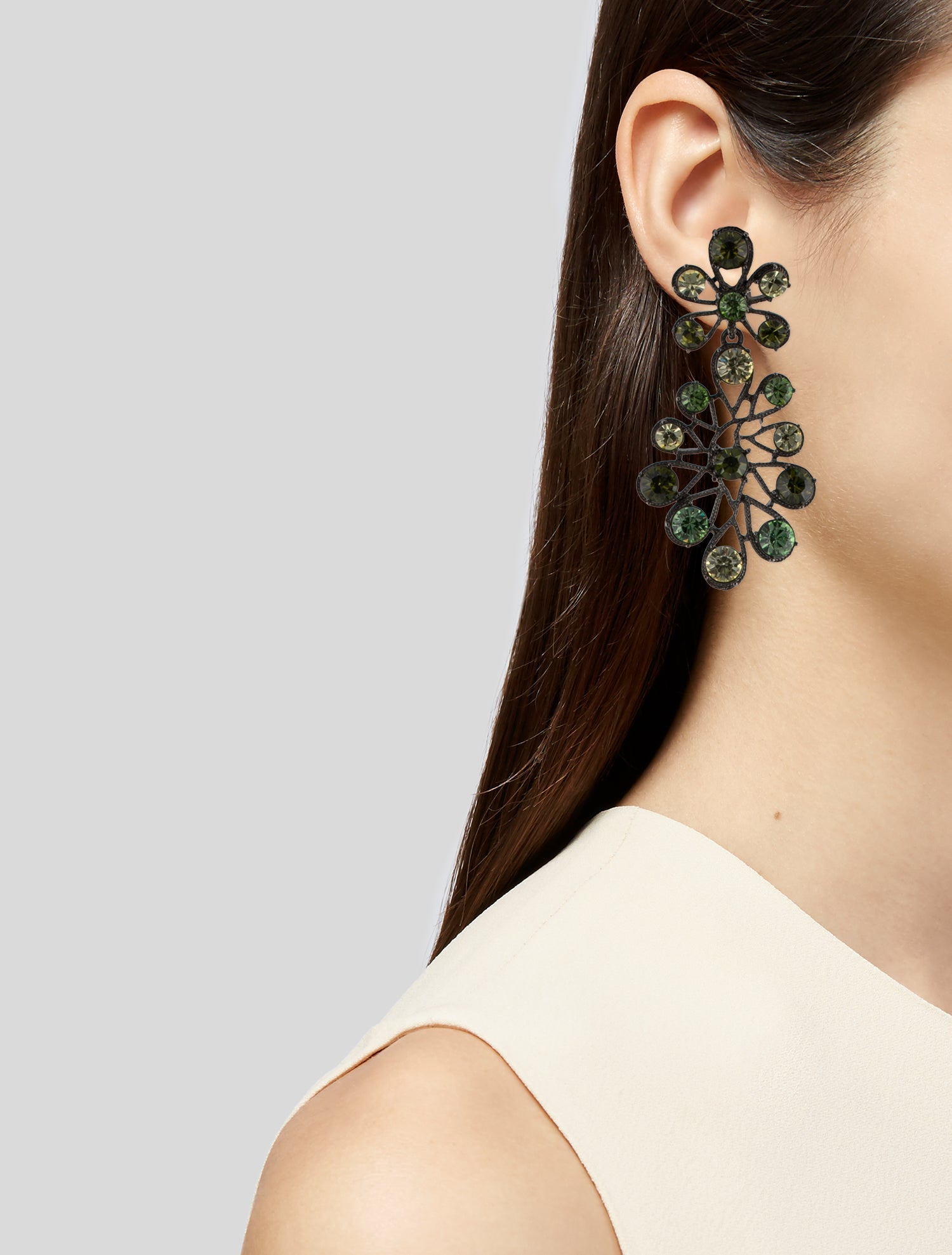Oscar de la Renta Vintage Crystal Flower Clip-On Earrings