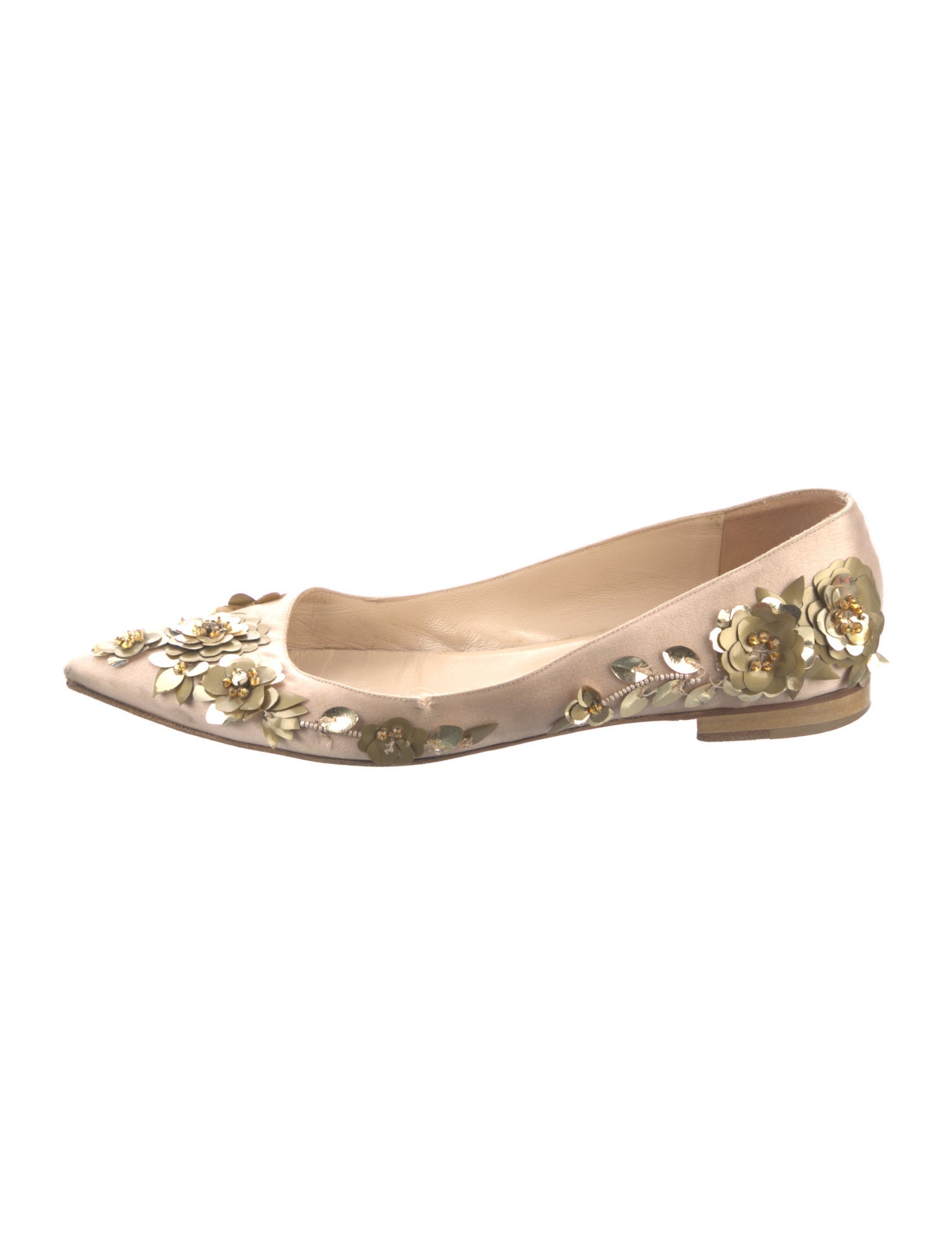 Oscar de la Renta Satin Sequin Embellishments Flats
