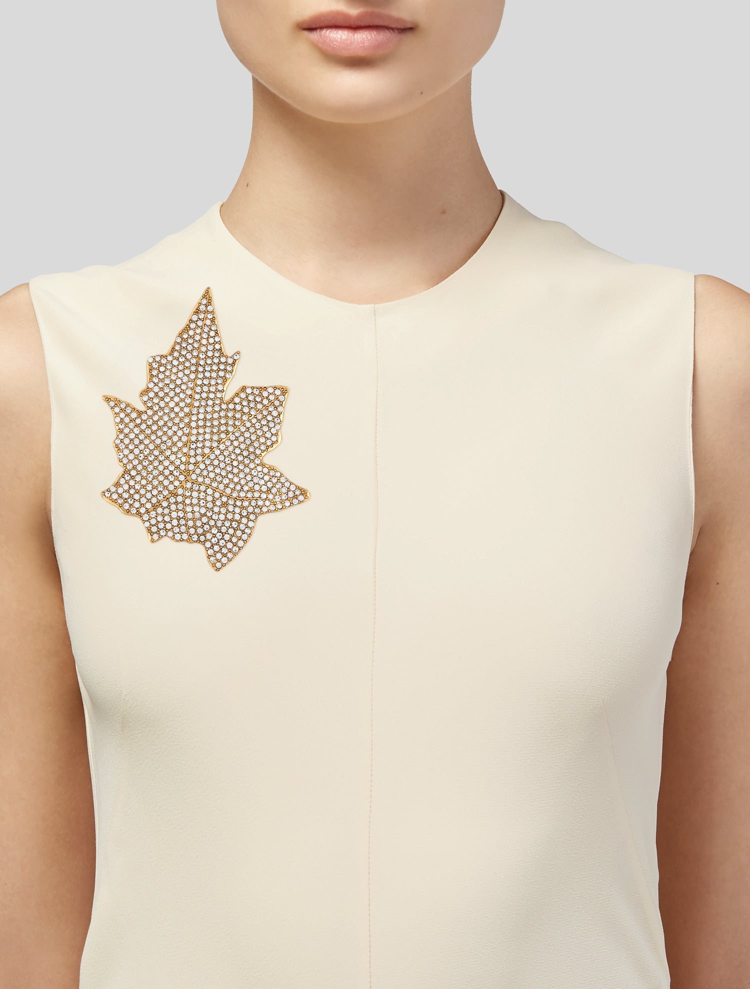 Oscar de la Renta Crystal Large Leaf Pin Brooch