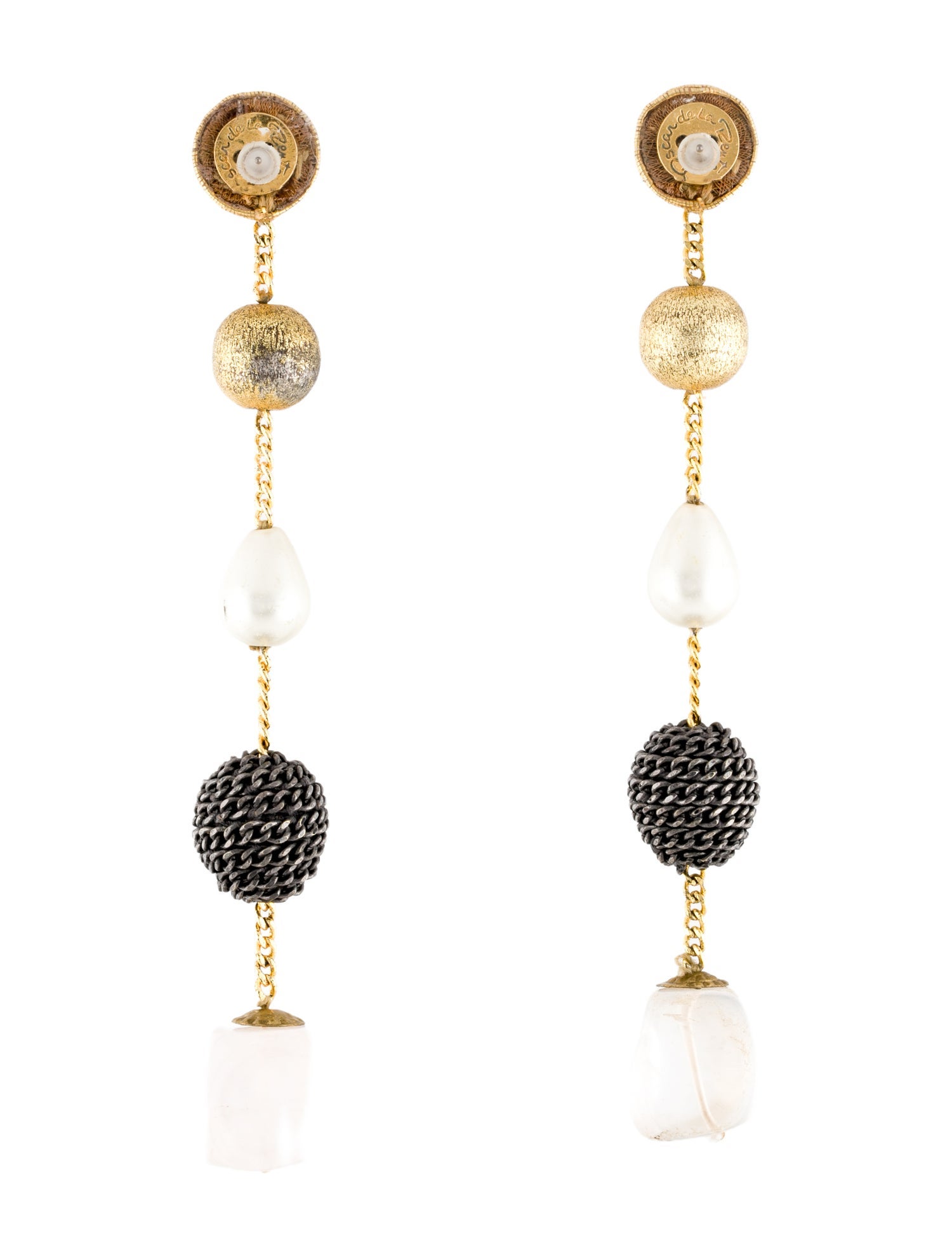 Oscar de la Renta Two-Tone Stone & Faux Pearl Chain Drop Earrings
