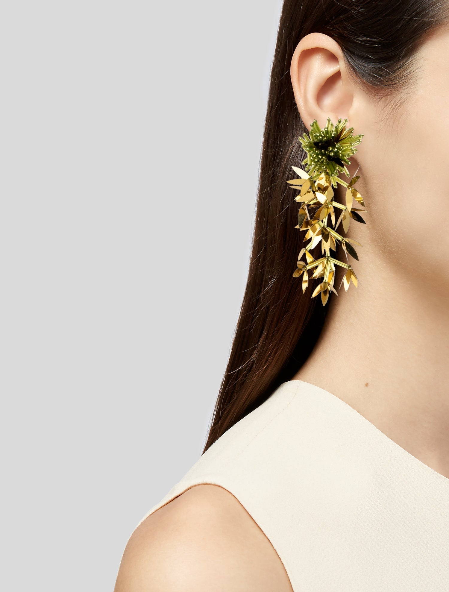 Oscar de la Renta Bead & Sequins Bamboo Drop Earrings