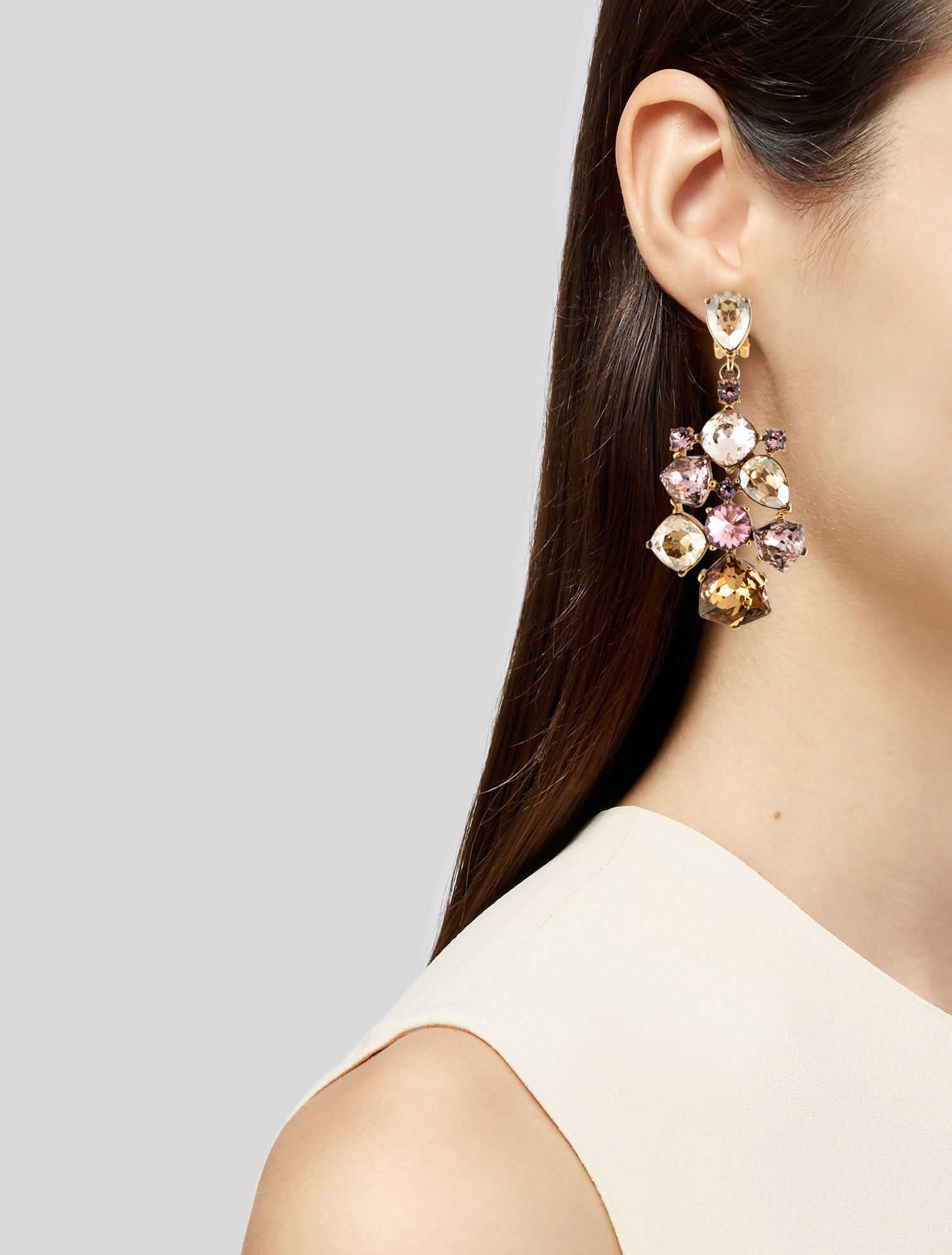 Oscar de la Renta Crystal Clip-On Drop Earrings