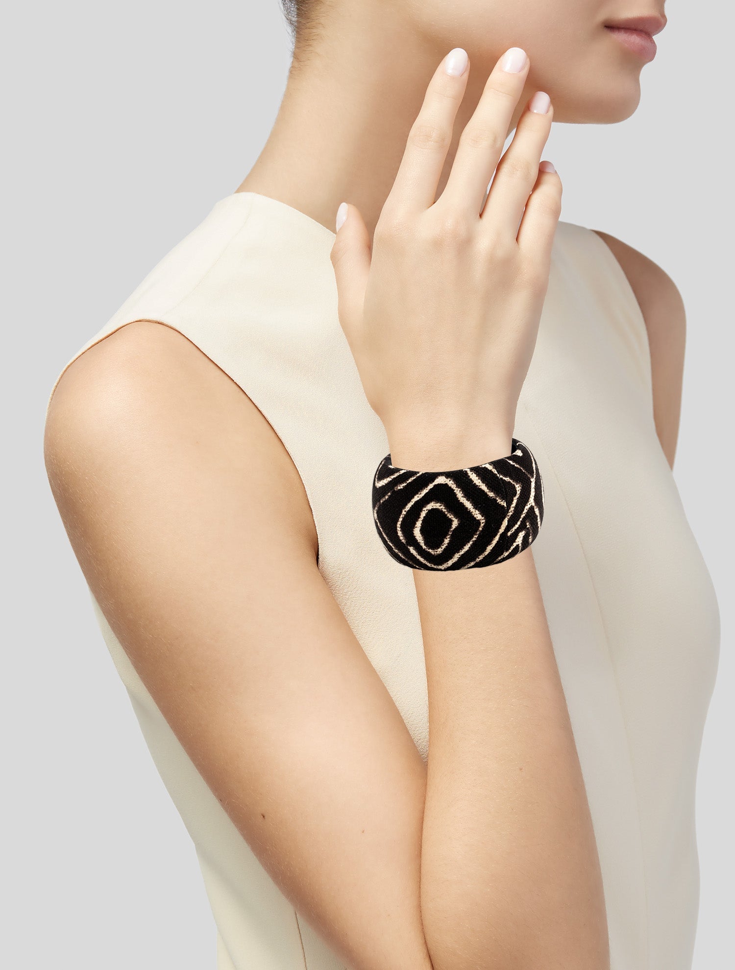 Oscar de la Renta Fabric & Leather Zebra Bangle Bracelet