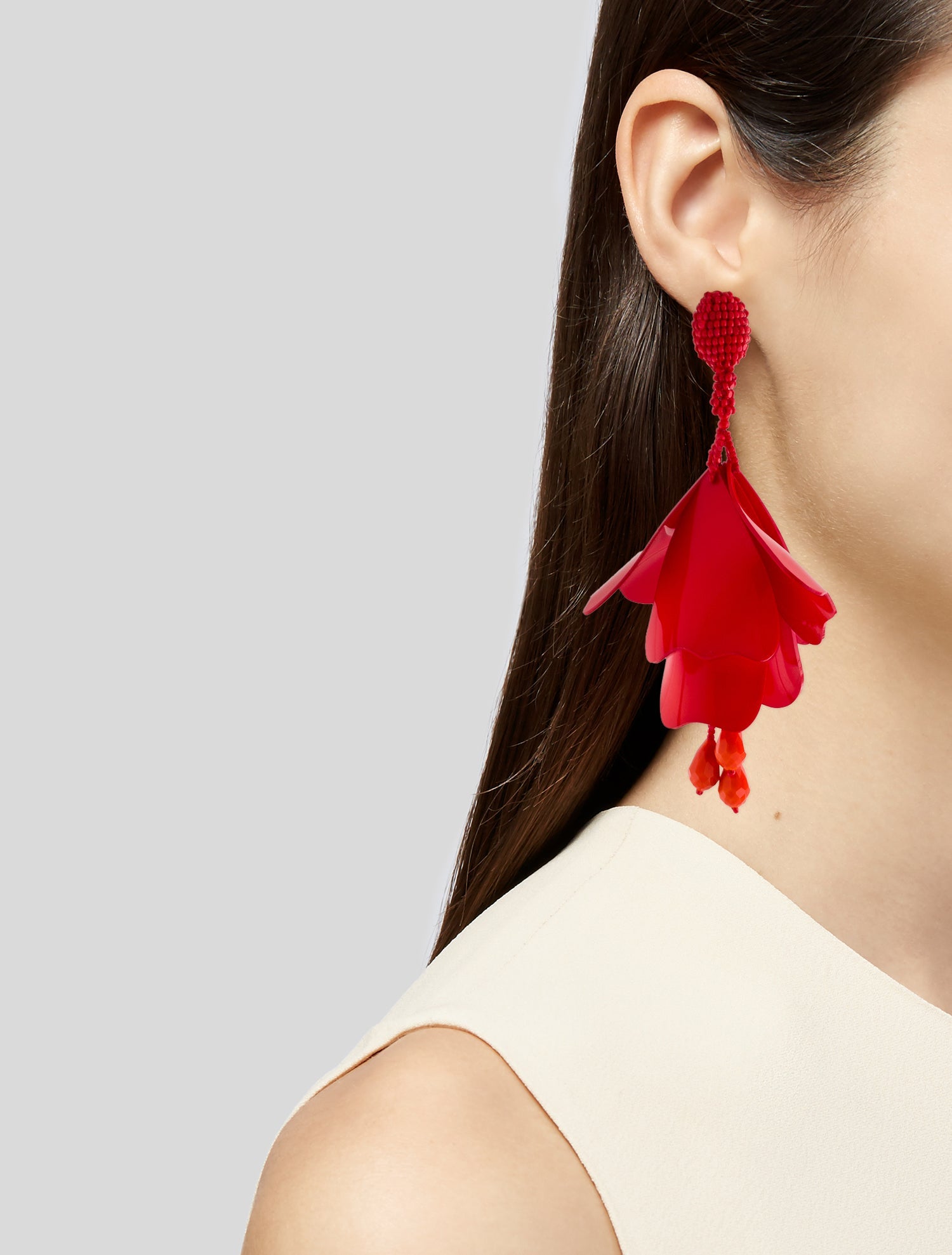 Oscar de la Renta Plastic, Crystal & Glass Beaded 'Impatiens' Clip-On Drop Earrings