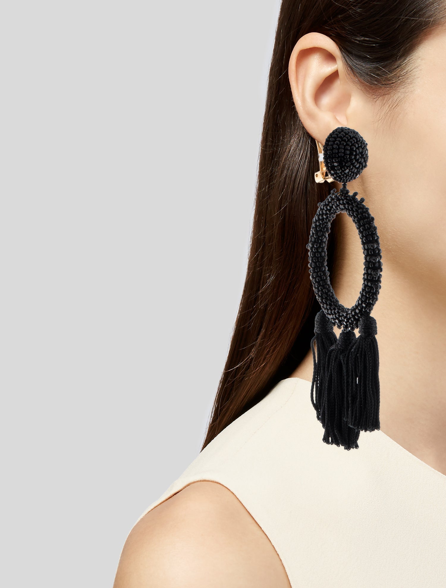 Oscar de la Renta Bead Tassel Drop Clip-On Earrings