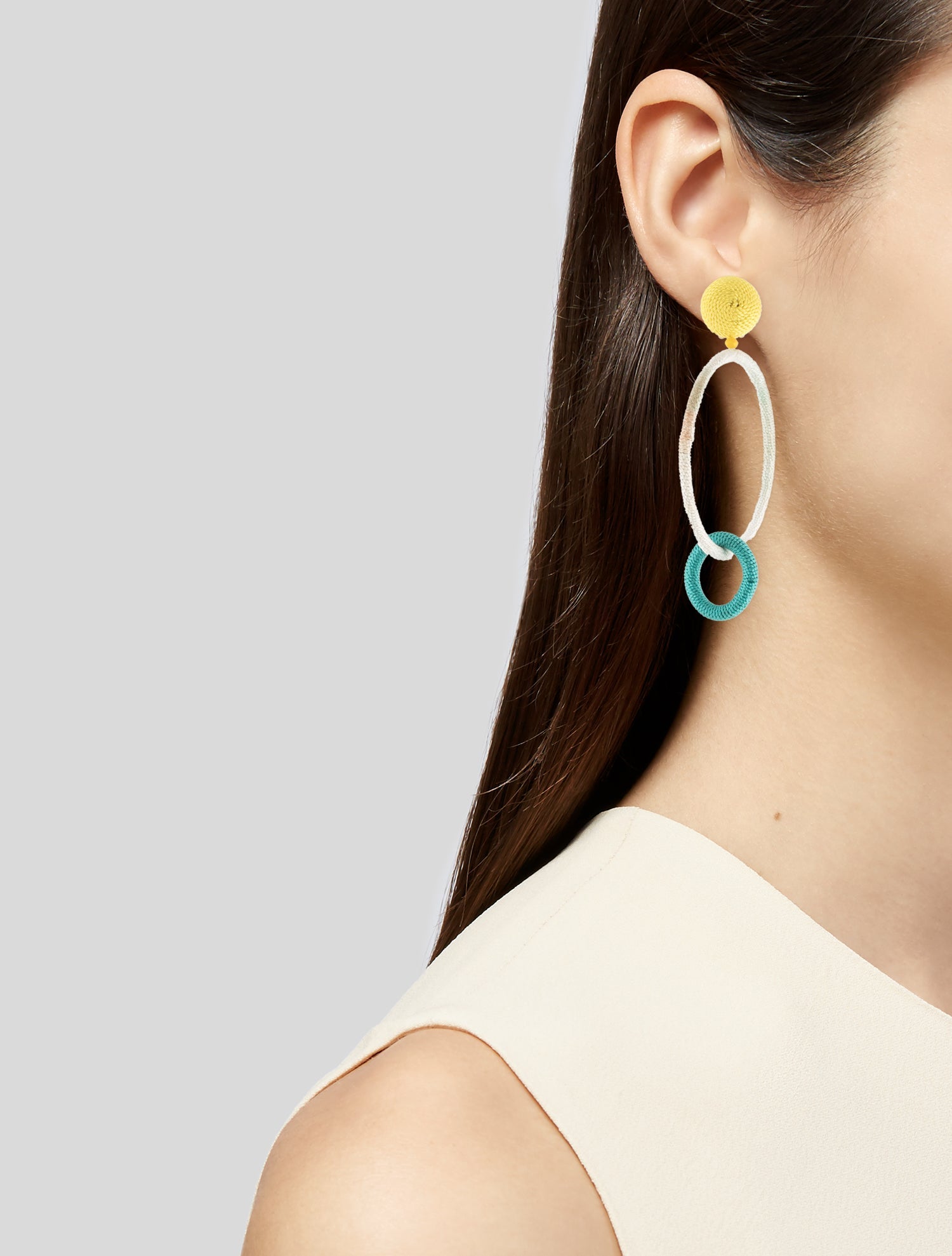 Oscar de la Renta Fabric & Bead Hoop Drop Earrings