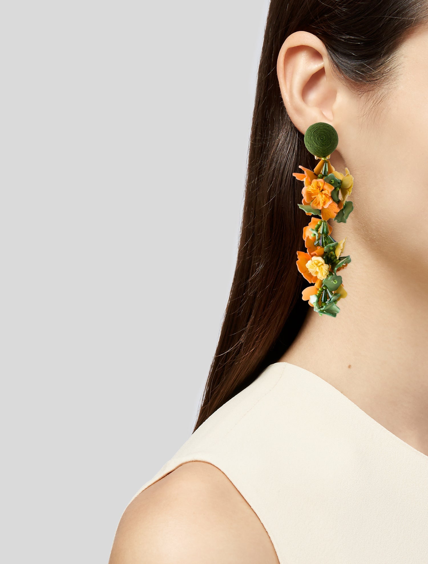 Oscar de la Renta Acrylic,Glass Bead & Raffia Flower Cluster Clip-On Earrings