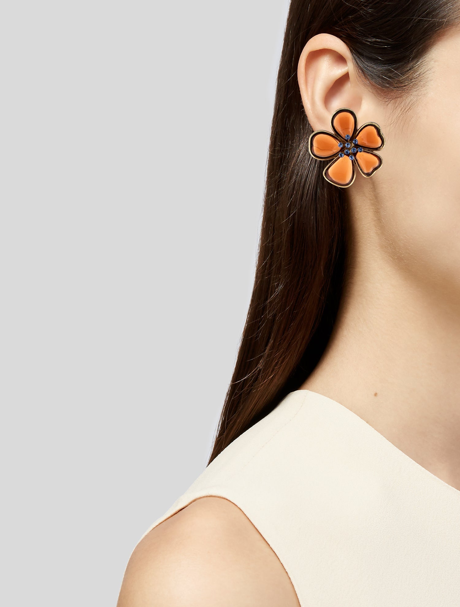 Oscar de la Renta Crystal & Resin Flower Drop Earrings