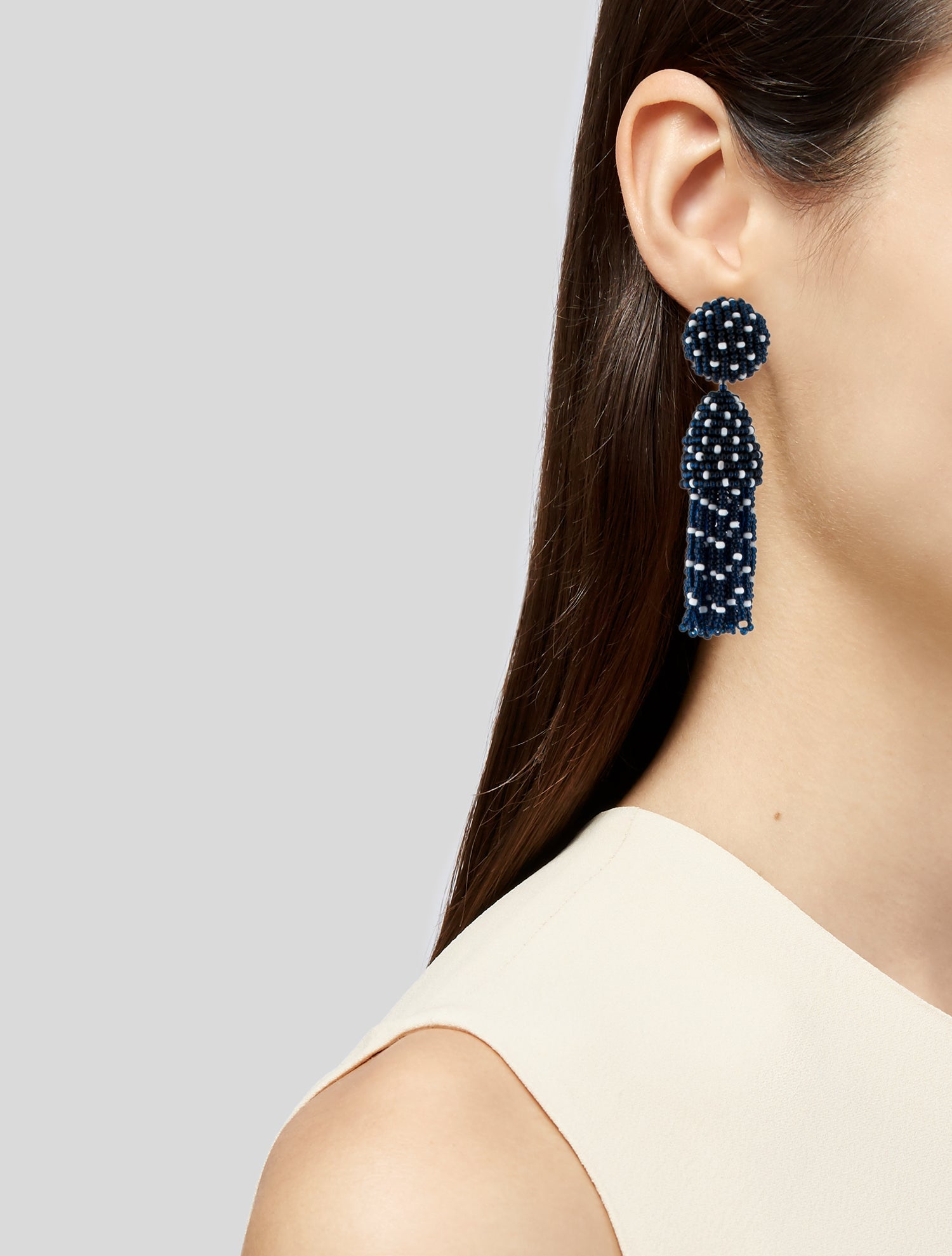 Oscar de la Renta Glass Bead Classic Short Tassel Drop Clip-On Earrings