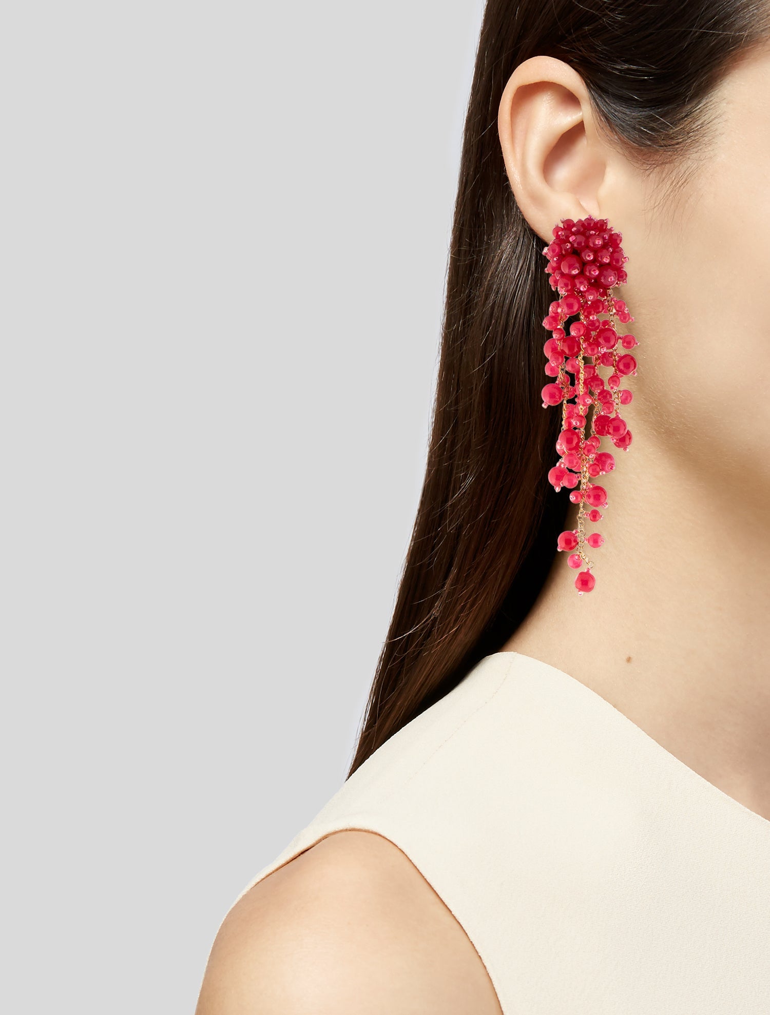 Oscar de la Renta Beaded Cascade Chandelier Clip-On Earrings