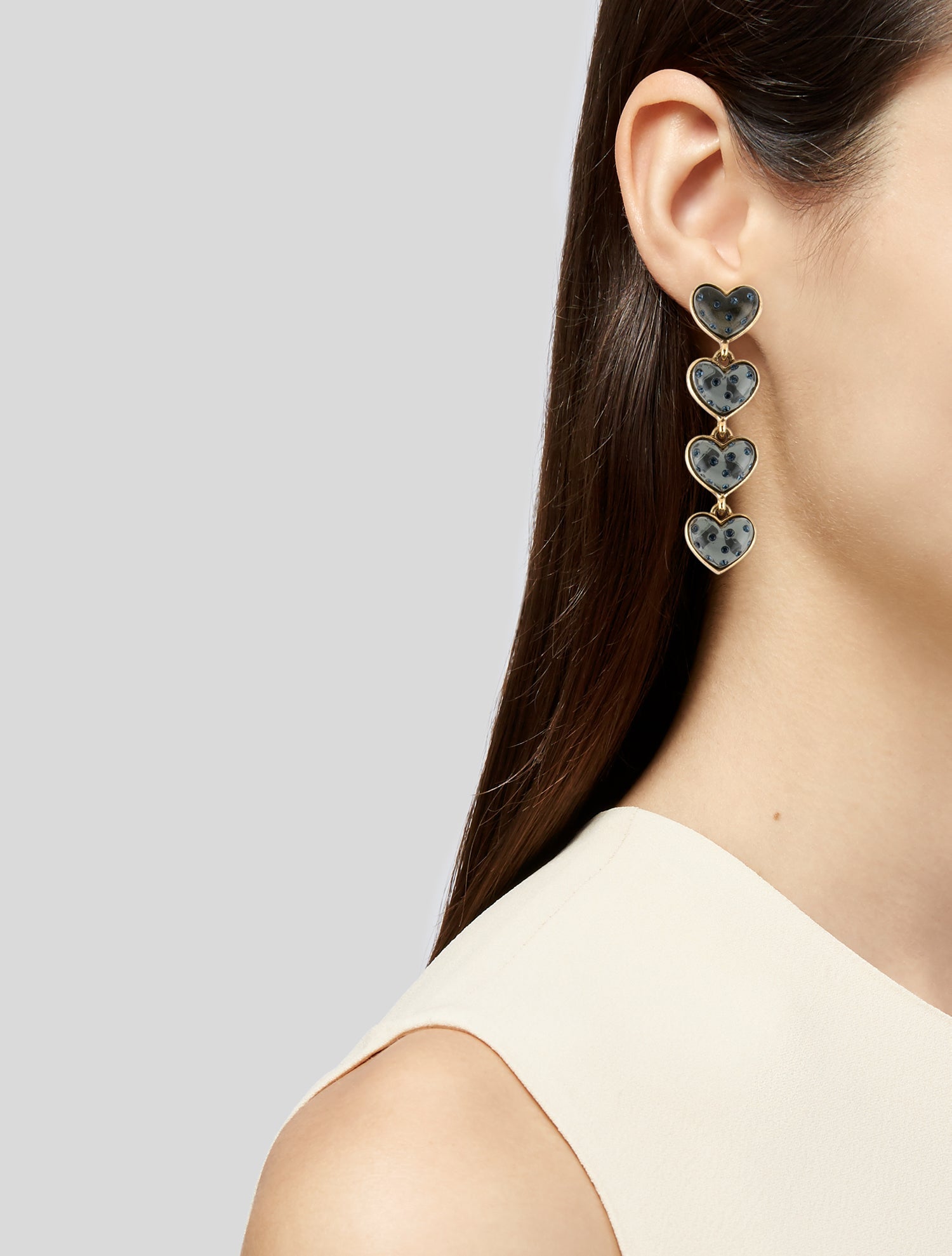 Oscar de la Renta Resin & Crystal Heart Drop Earrings