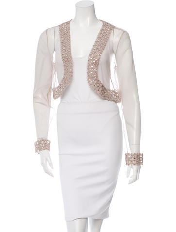 Oscar de la Renta Bead-Embellished Tulle Bolero w/ Tags
