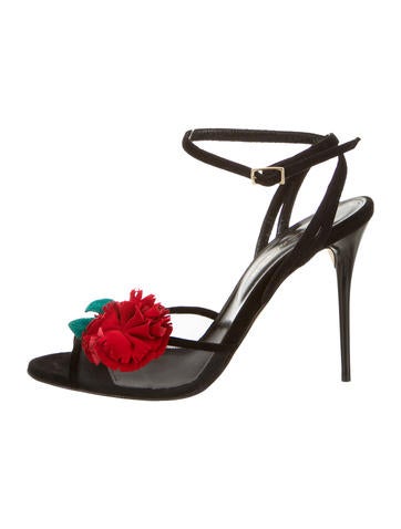 Oscar de la Renta Olive Floral-Embellished Sandals