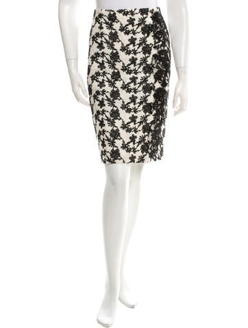 Oscar de la Renta Embroidered Lace Pencil Skirt