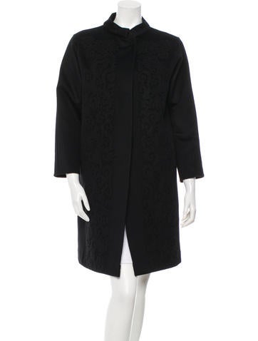 Oscar de la Renta Embroidered Open Front Coat