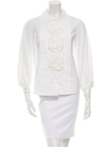Oscar de la Renta Poplin Button-Up Top