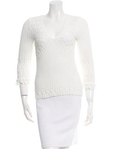 Oscar de la Renta Crocheted Long Sleeve Top