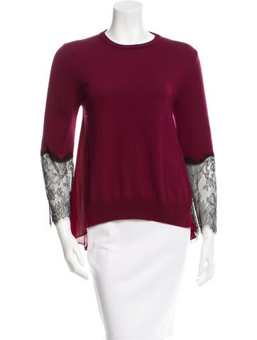 Oscar de la Renta Fall 2016 Lace-Accented Wool Top w/ Tags