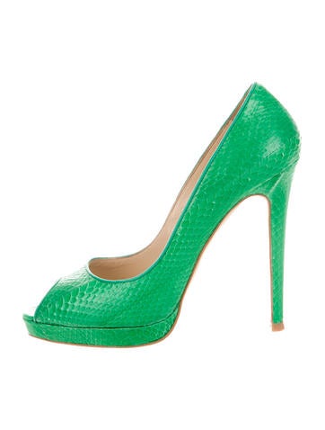 Oscar de la Renta Snakeskin Peep-Toe Pumps