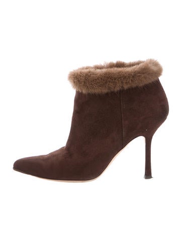 Oscar de la Renta Mink Fur-Trimmed Suede Booties