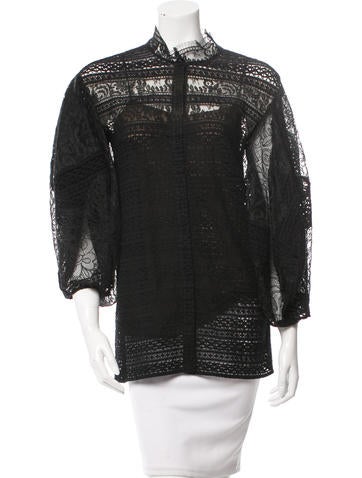 Oscar de la Renta Lace Long-Sleeve Blouse