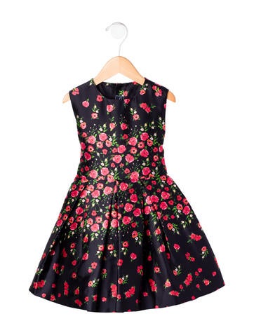 Oscar de la Renta Girls' Silk-Blend Rose Print Dress w/ Tags